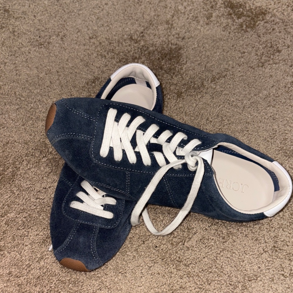 J. Crew Navy Suede Sneakers with Tan Soles